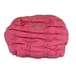 COACH Small‎ Boxy Cosmetic Makeup Case C4224 Hot Pink Nylon Ruched Travel